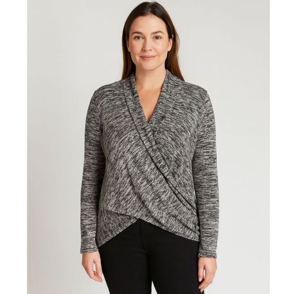 Max Studio Tops - Max Studio Black Ivory Faux Wrap High Low V Neck LS Woman's Size M Top #W